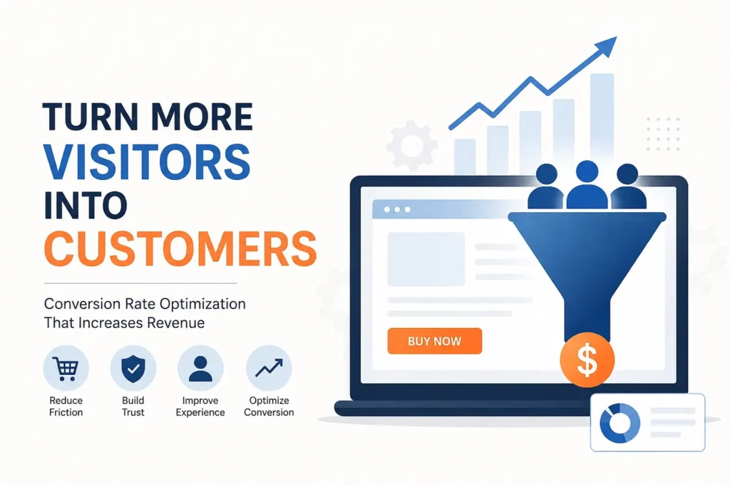 Conversion rate optimization turning website visitors into customers.